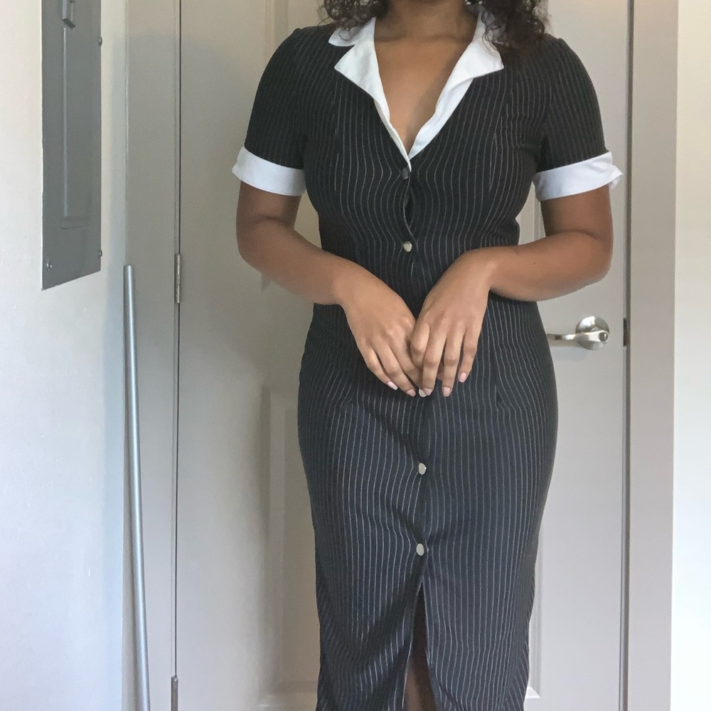 Black and White Pinstriped Dress